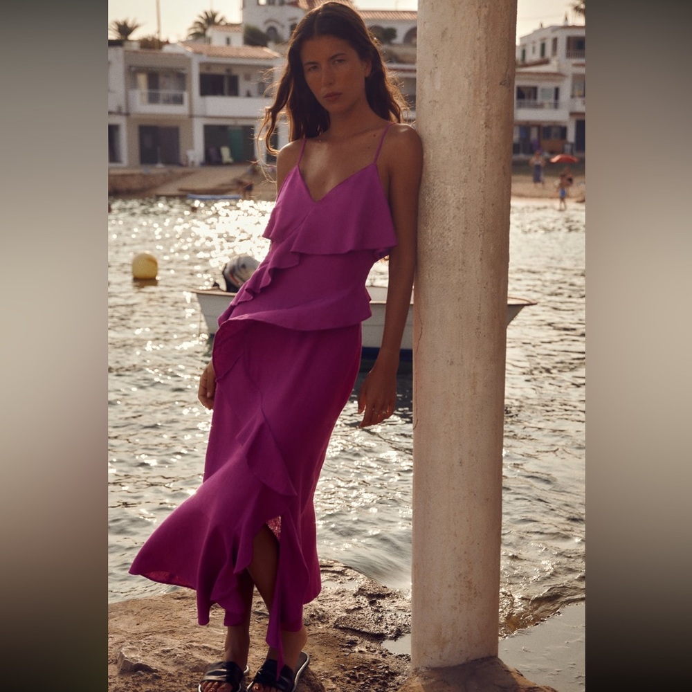 ZARA RUFFLED SLIP DRESS - Picture 4 of 8